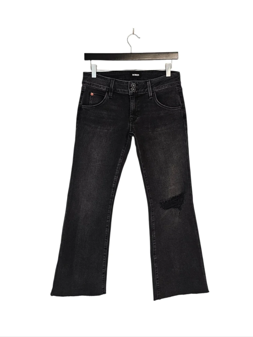 Hudson Jeans Collin Mid Rise‎ Bootcut Crop Black Distressed Flare Jeans 27 NWT